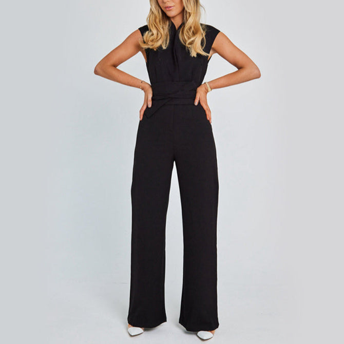 Ronie Sleeveless V-neck Casual Wide Leg Long Jumpsuit