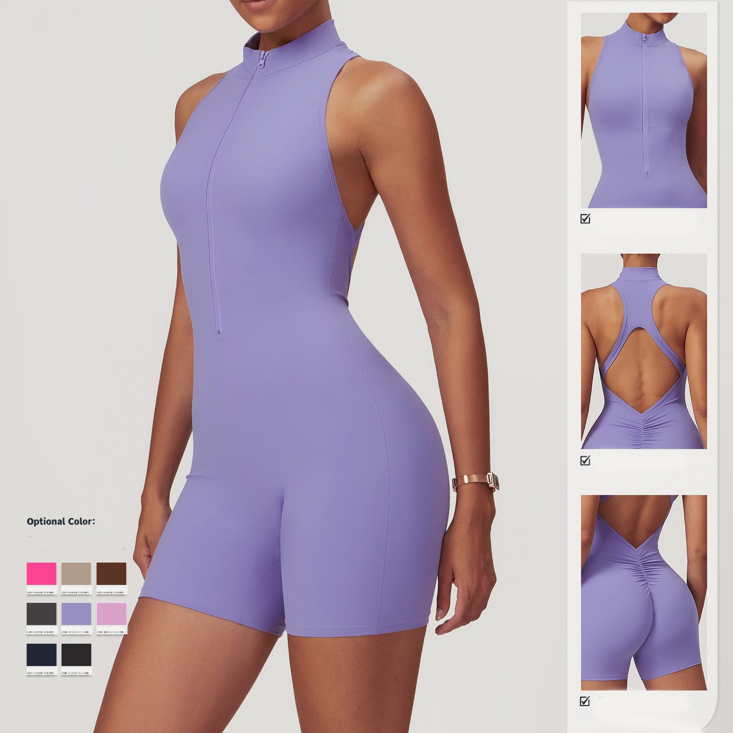 Janice Zipper Jumpsuit Backless
