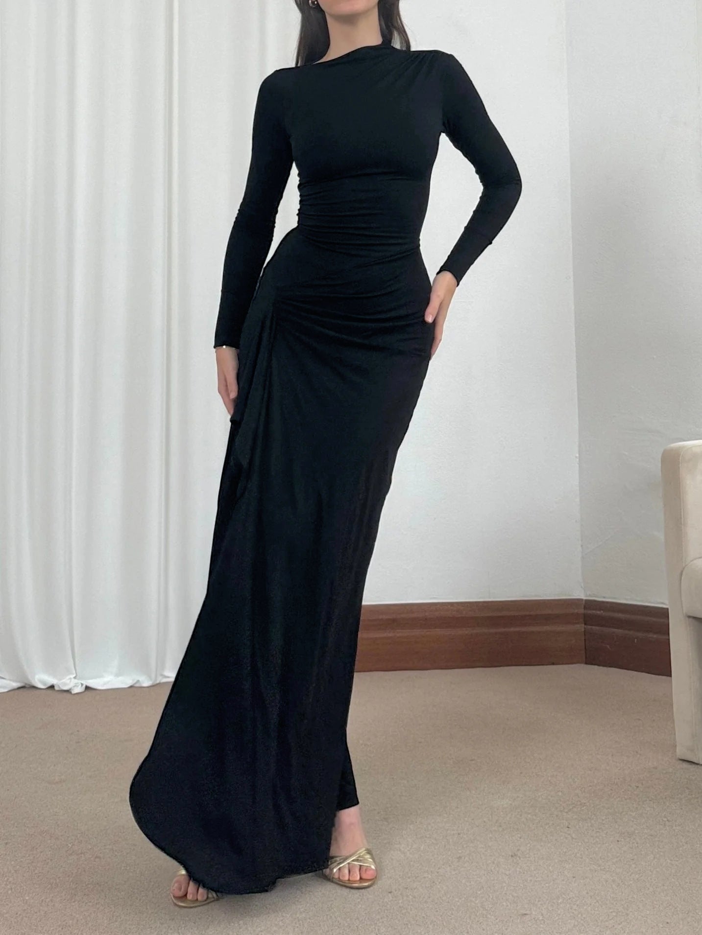 Gina Long Sleeve Asymmetric Split Dress