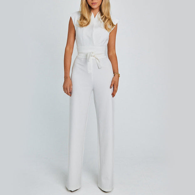 Ronie Sleeveless V-neck Casual Wide Leg Long Jumpsuit