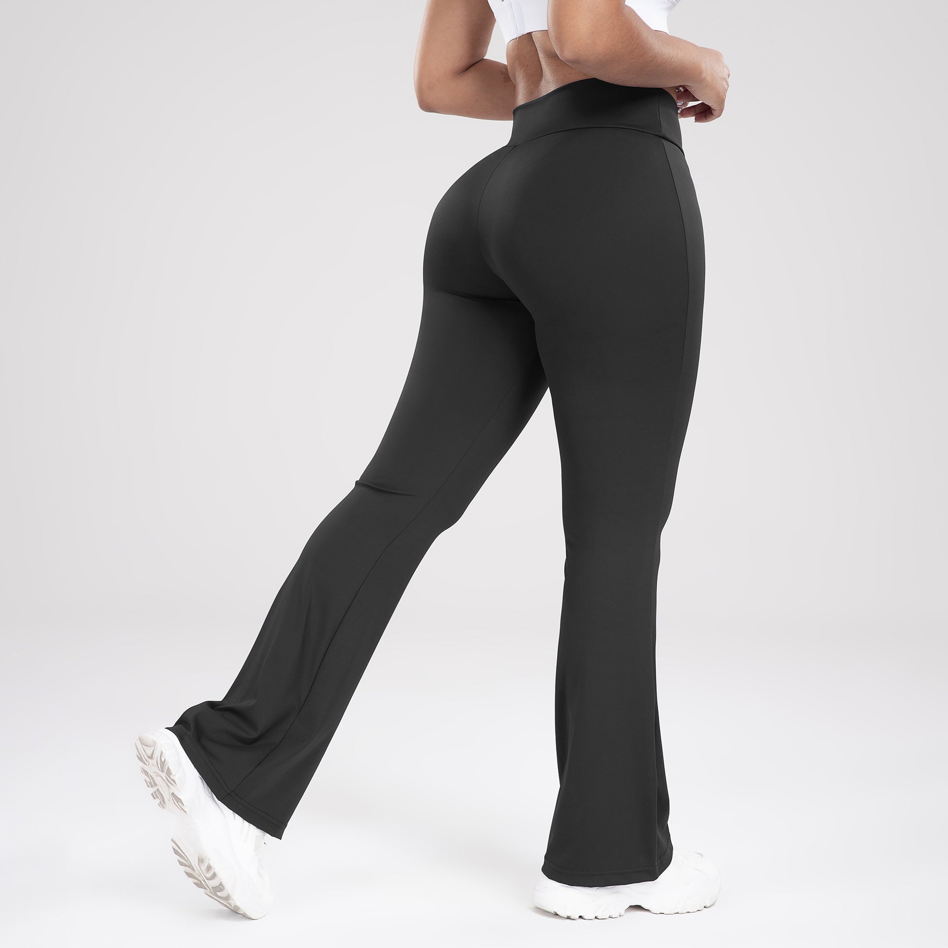 Saweetie Cross Waist Side Pocket  Sports Bell Bottom Leggings Slim Fit