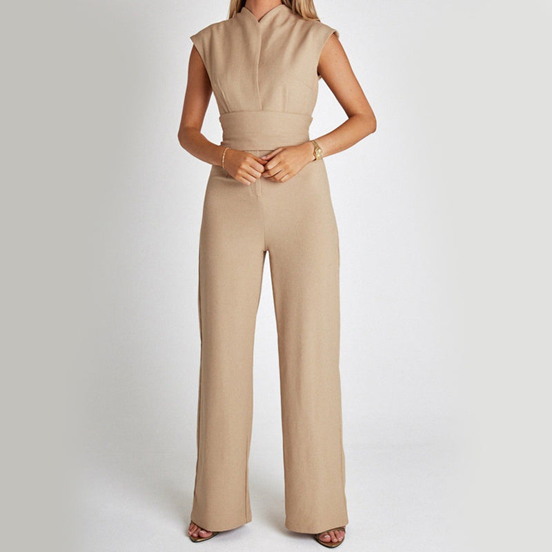 Ronie Sleeveless V-neck Casual Wide Leg Long Jumpsuit