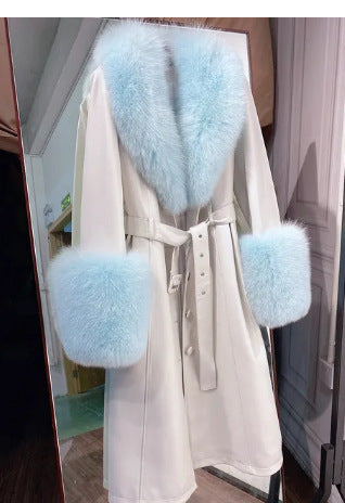 Sherlyn Slim-fit Leather Sheepskin Fox Fur Coat