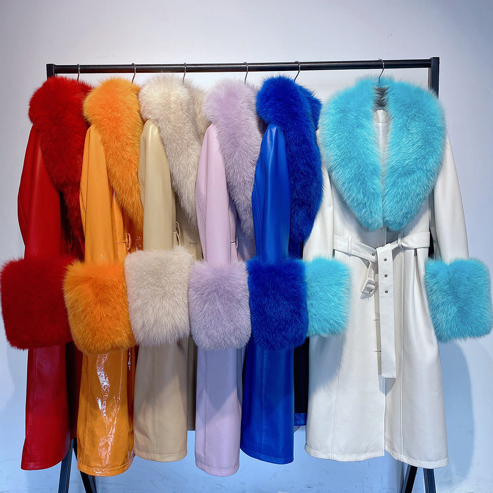 Sherlyn Slim-fit Leather Sheepskin Fox Fur Coat