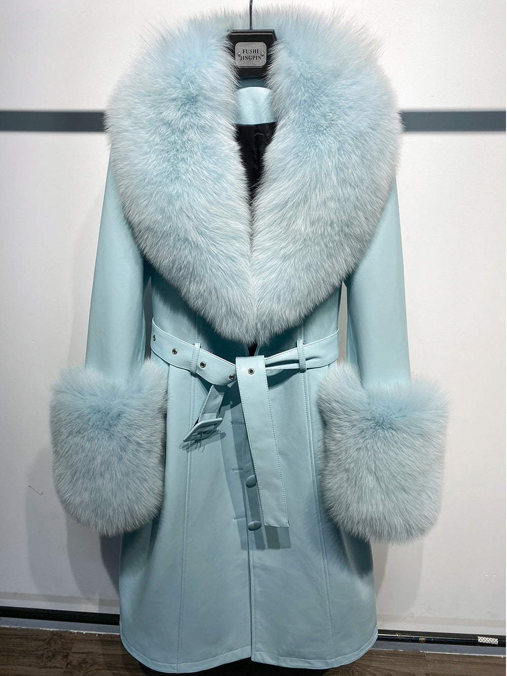 Sherlyn Slim-fit Leather Sheepskin Fox Fur Coat