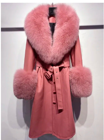 Sherlyn Slim-fit Leather Sheepskin Fox Fur Coat