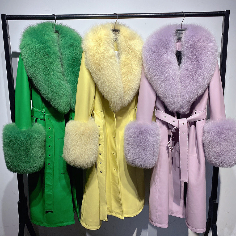 Sherlyn Slim-fit Leather Sheepskin Fox Fur Coat