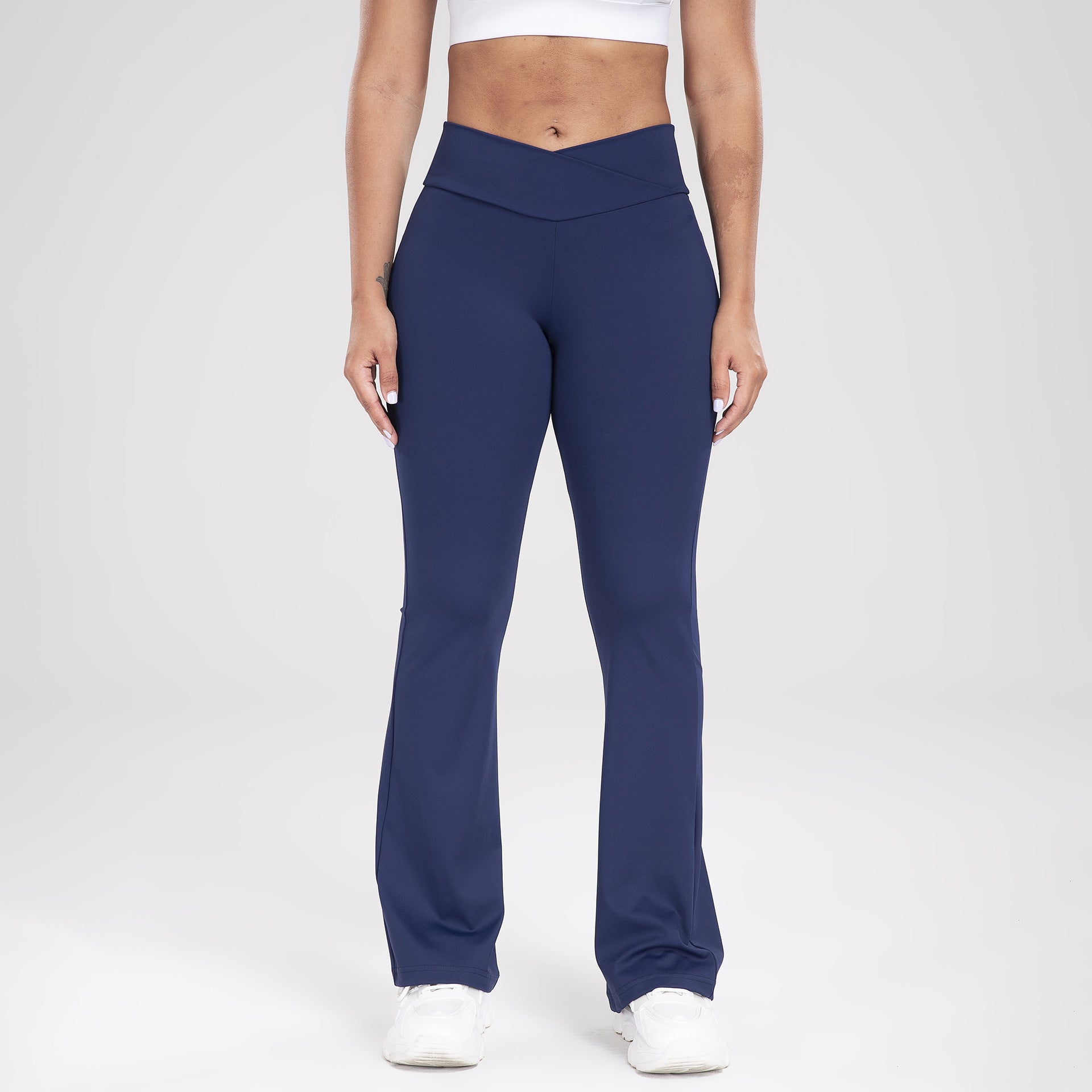 Saweetie Cross Waist Side Pocket  Sports Bell Bottom Leggings Slim Fit