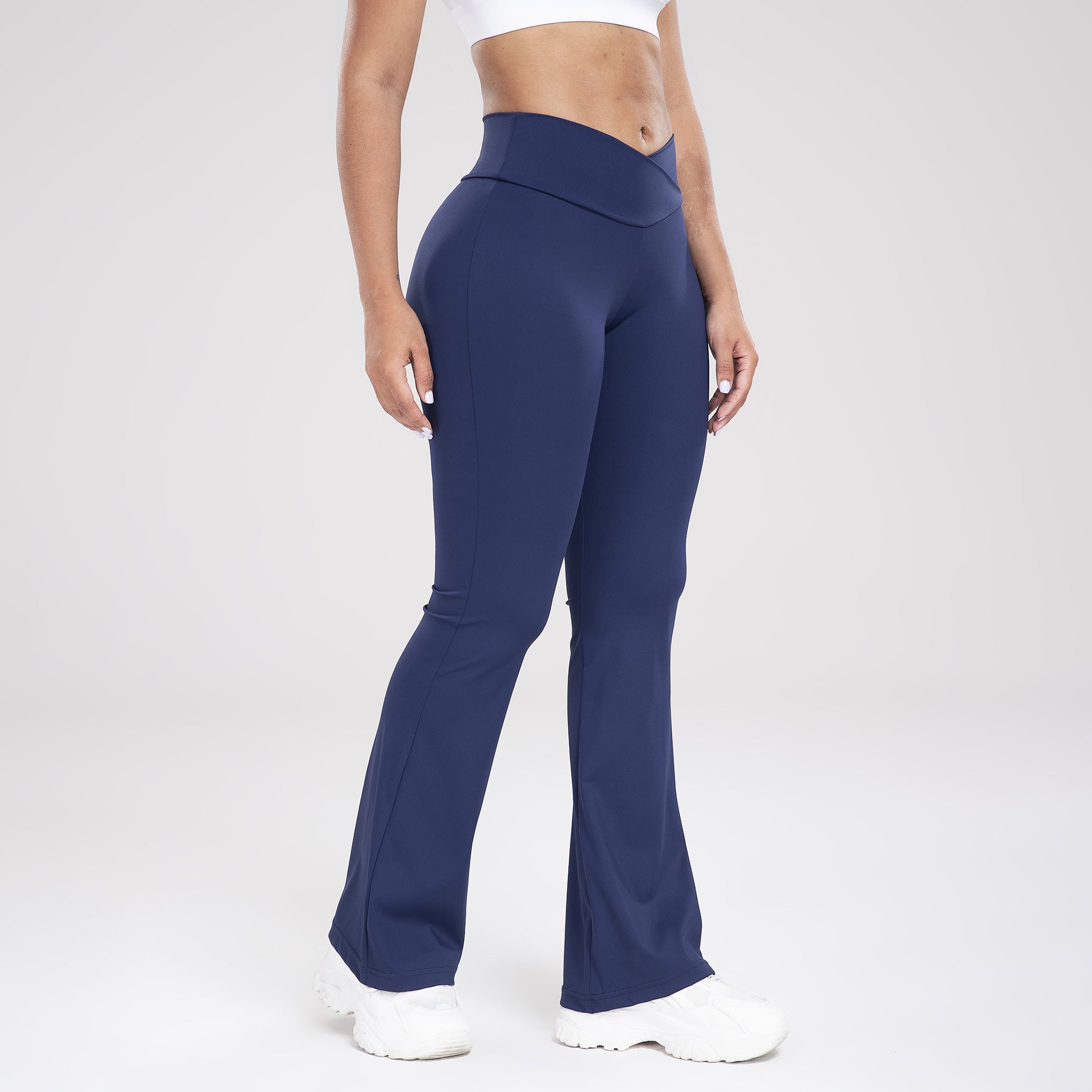 Saweetie Cross Waist Side Pocket  Sports Bell Bottom Leggings Slim Fit