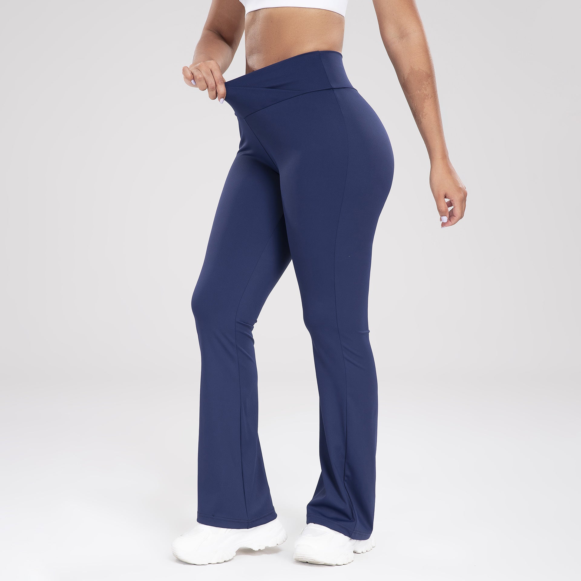 Saweetie Cross Waist Side Pocket  Sports Bell Bottom Leggings Slim Fit